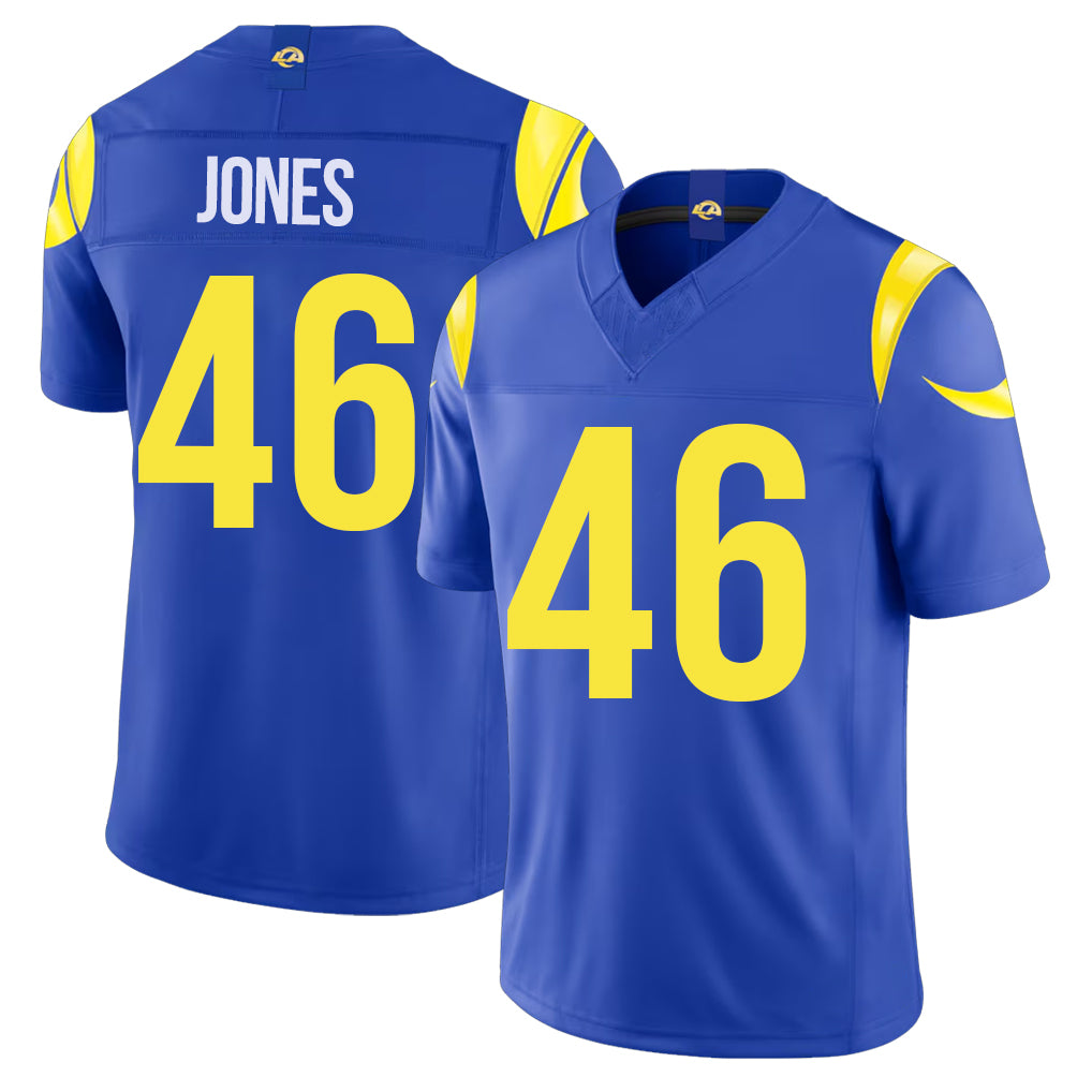 Los Angeles R #46 Jones Player Football V Neck Short Sleeve Royal Jersey Rohan For Men Youth Women Gift