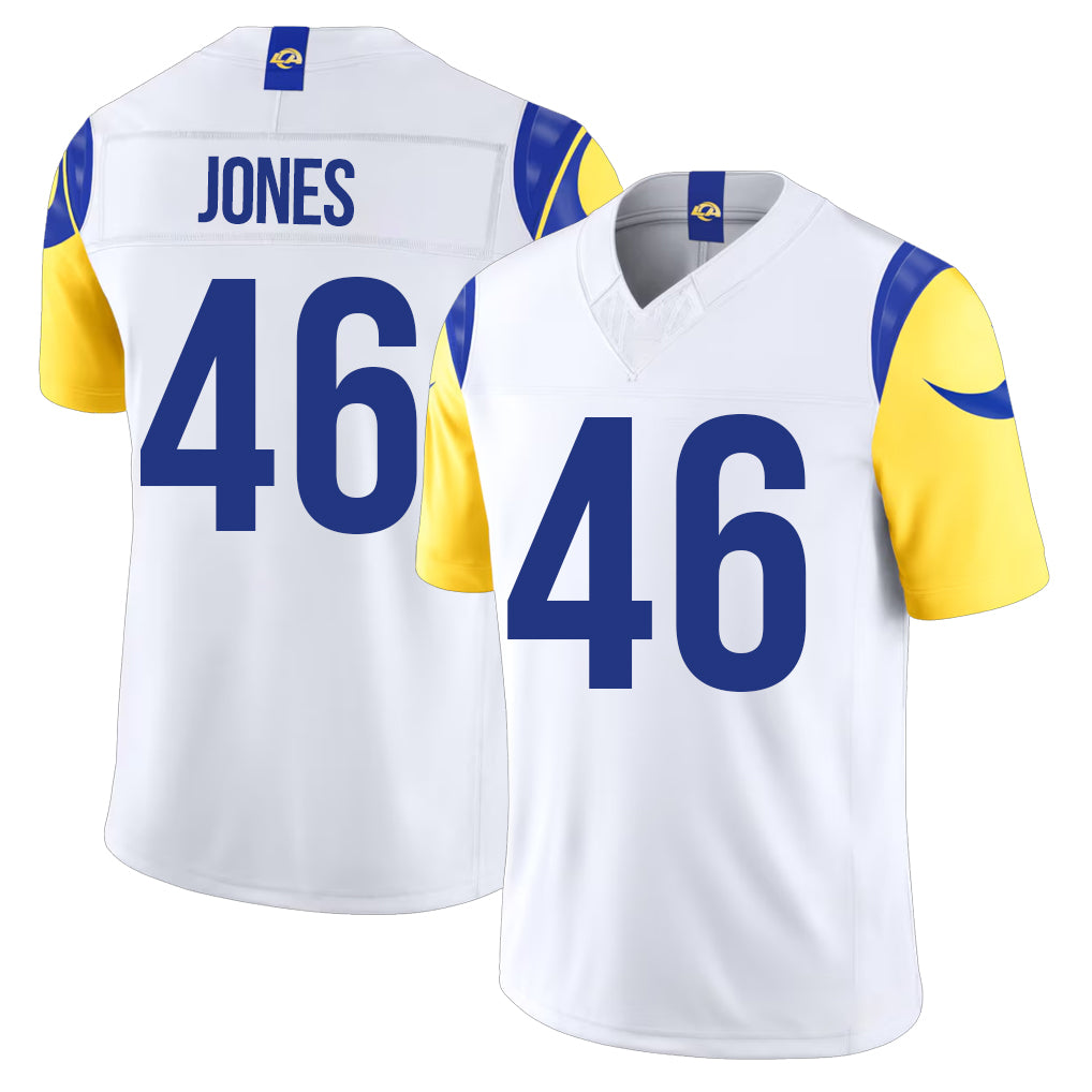 Los Angeles R #46 Jones Player Football V Neck Short Sleeve White Jersey Rohan For Men Youth Women Gift