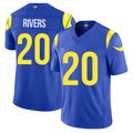 Los Angeles R #20 Rivers Player Football V Neck Short Sleeve Royal Jersey Ronnie For Men Youth Women Gift