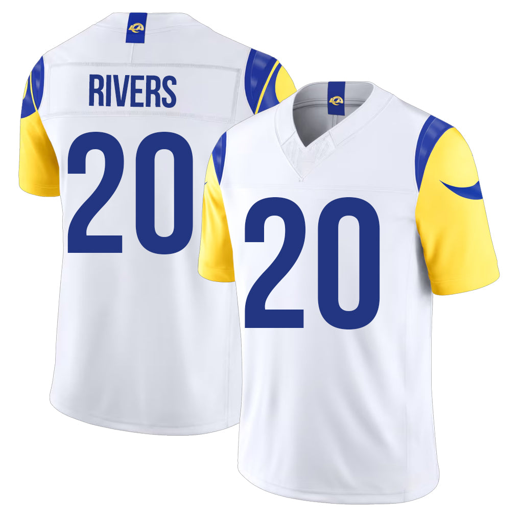 Los Angeles R #20 Rivers Player Football V Neck Short Sleeve White Jersey Ronnie For Men Youth Women Gift