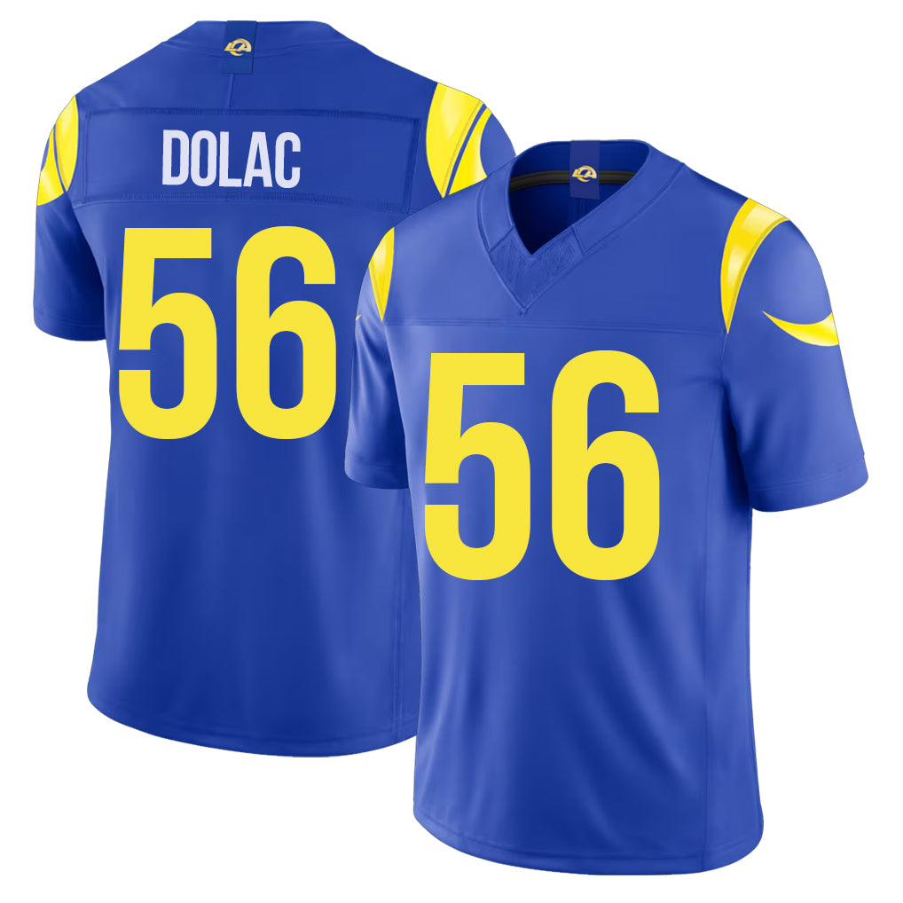 Los Angeles R #56 Dolac Player Football V Neck Short Sleeve Royal Jersey Shaun For Men Youth Women Gift