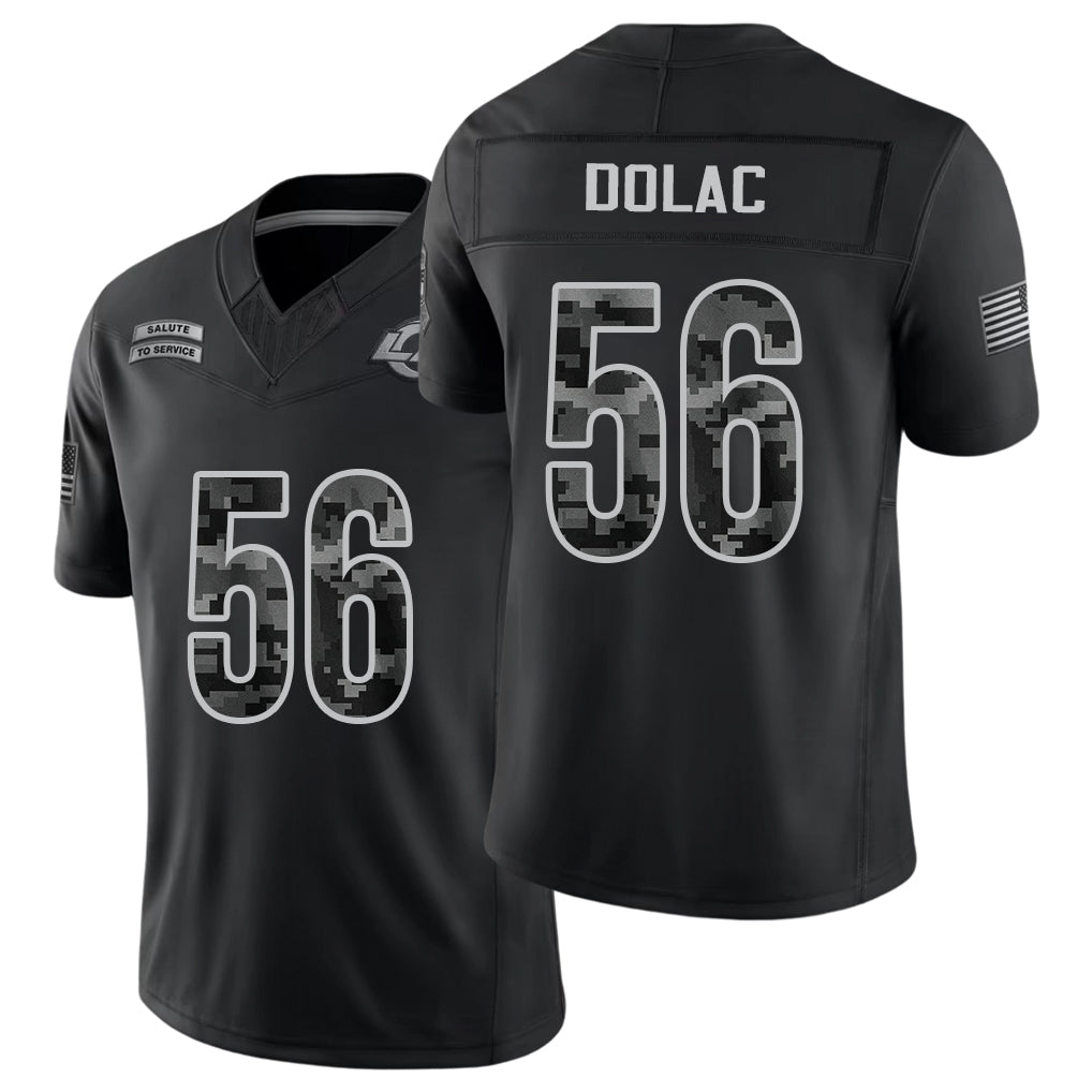 Los Angeles R #56 Dolac Player Football V Neck Short Sleeve Black Jersey Shaun For Men Youth Women Gift