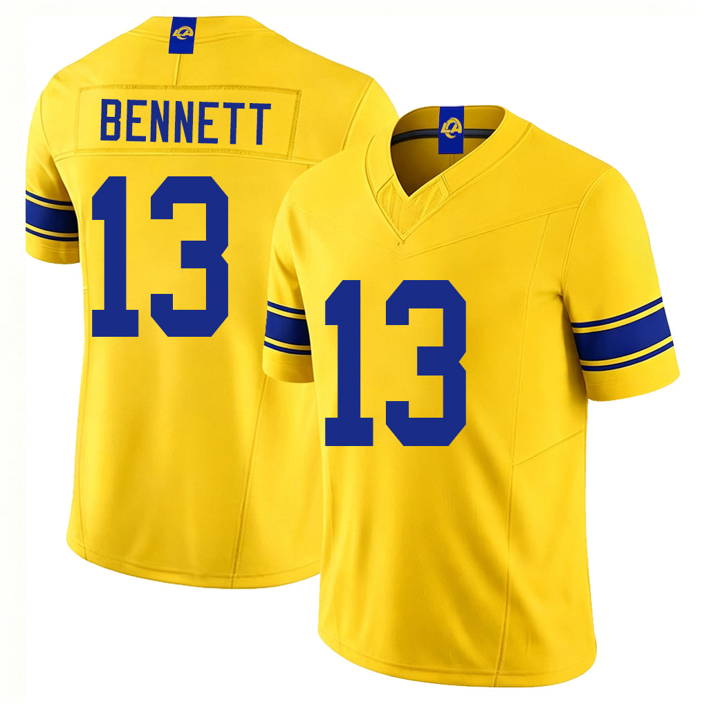 Los Angeles R #13 Bennett Player Football V Neck Short Sleeve Gold Jersey Stetson For Men Youth Women Gift