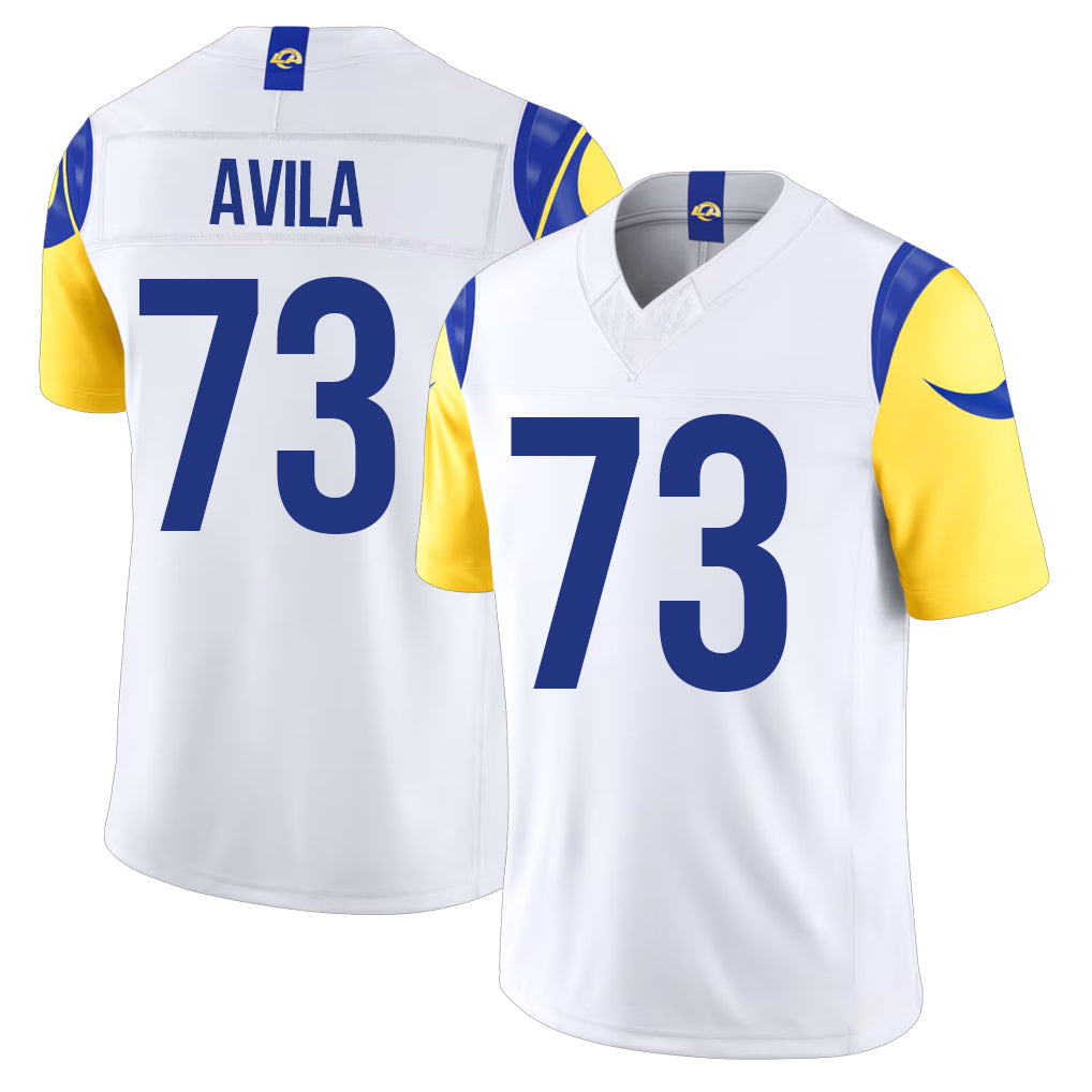 Los Angeles R #73 Avila Player Football V Neck Short Sleeve White Jersey Steve For Men Youth Women Gift