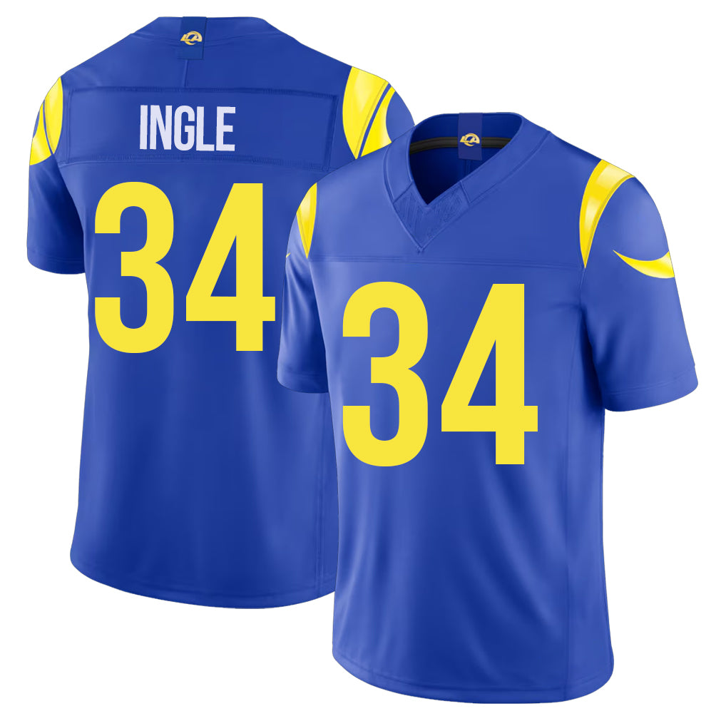 Los Angeles R #34 Ingle Player Football V Neck Short Sleeve Royal Jersey Tanner For Men Youth Women Gift
