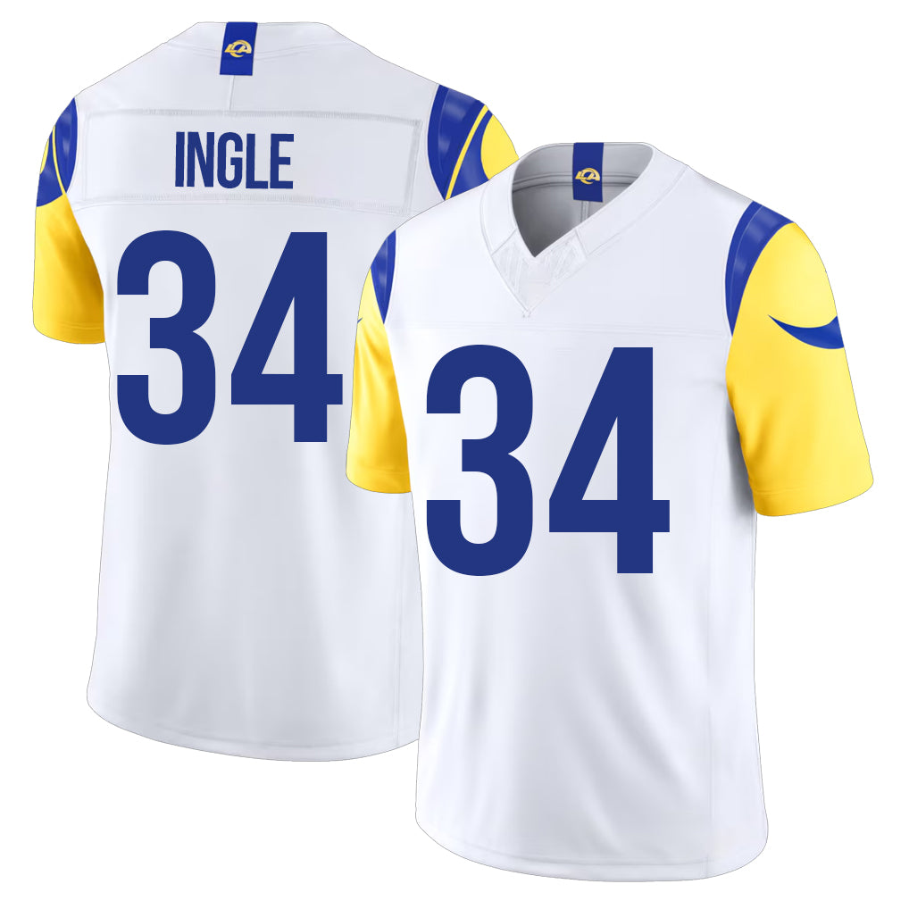 Los Angeles R #34 Ingle Player Football V Neck Short Sleeve White Jersey Tanner For Men Youth Women Gift