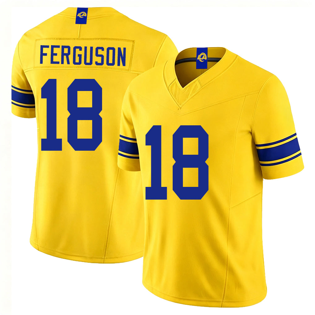 Los Angeles R #18 Ferguson Player Football V Neck Short Sleeve Gold Jersey Terrance For Men Youth Women Gift