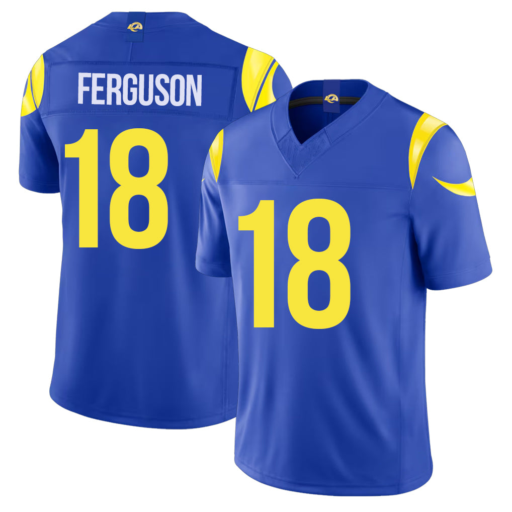 Los Angeles R #18 Ferguson Player Football V Neck Short Sleeve Royal Jersey Terrance For Men Youth Women Gift