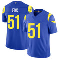 Los Angeles R #51 Fox Player Football V Neck Short Sleeve Royal Jersey Tomon For Men Youth Women Gift