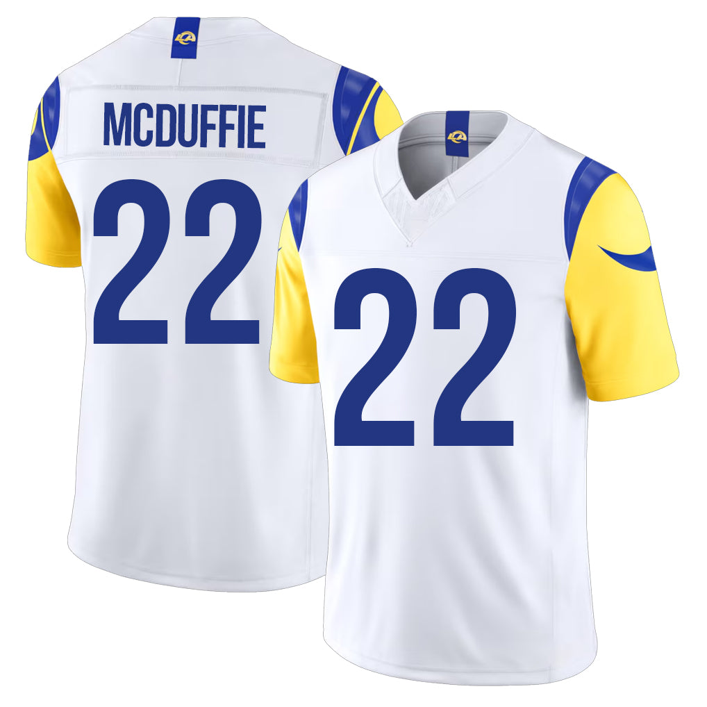 Los Angeles R #22 McDuffie Player Football V Neck Short Sleeve White Jersey Trent For Men Youth Women Gift