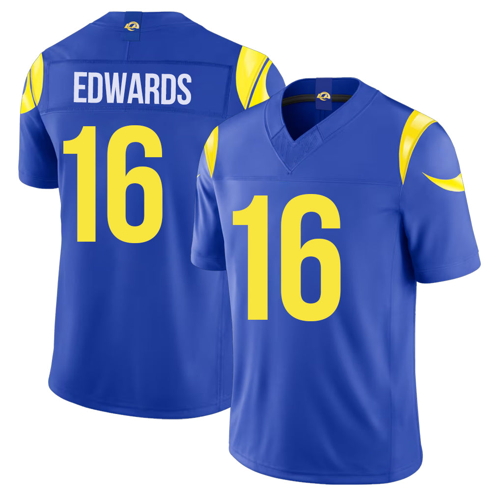 Los Angeles R #16 Edwards Player Football V Neck Short Sleeve Royal Jersey Tru For Men Youth Women Gift