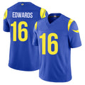 Los Angeles R #16 Edwards Player Football V Neck Short Sleeve Royal Jersey Tru For Men Youth Women Gift