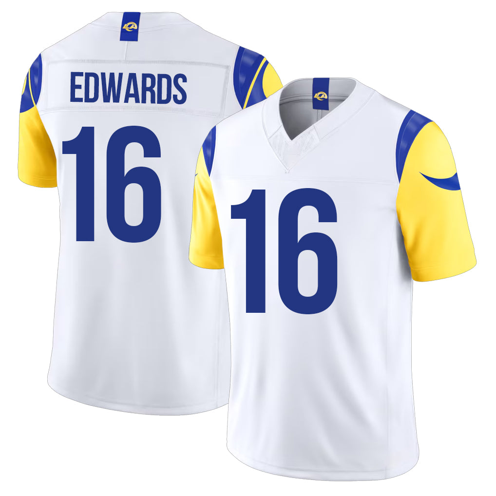 Los Angeles R #16 Edwards Player Football V Neck Short Sleeve White Jersey Tru For Men Youth Women Gift