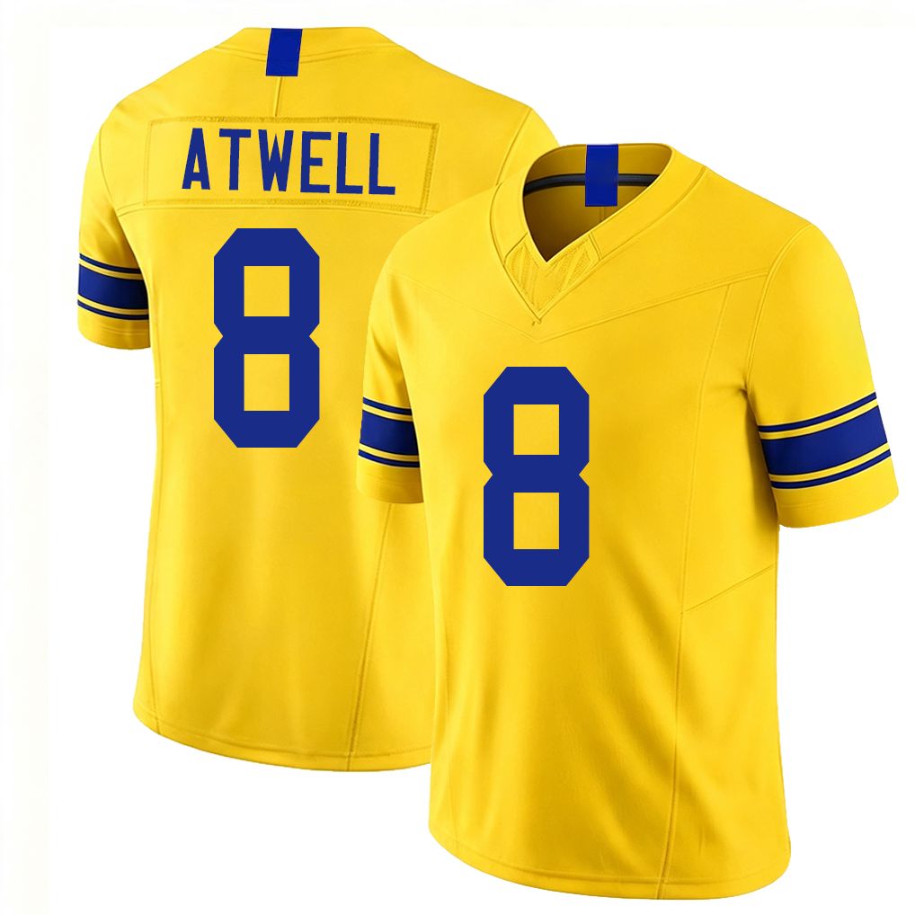 Los Angeles R #8 Atwell Player Football V Neck Short Sleeve Gold Jersey Tutu For Men Youth Women Gift
