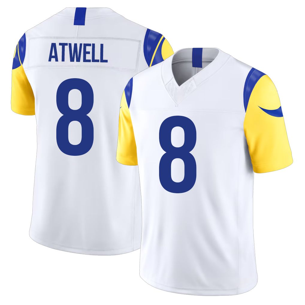 Los Angeles R #8 Atwell Player Football V Neck Short Sleeve White Jersey Tutu For Men Youth Women Gift