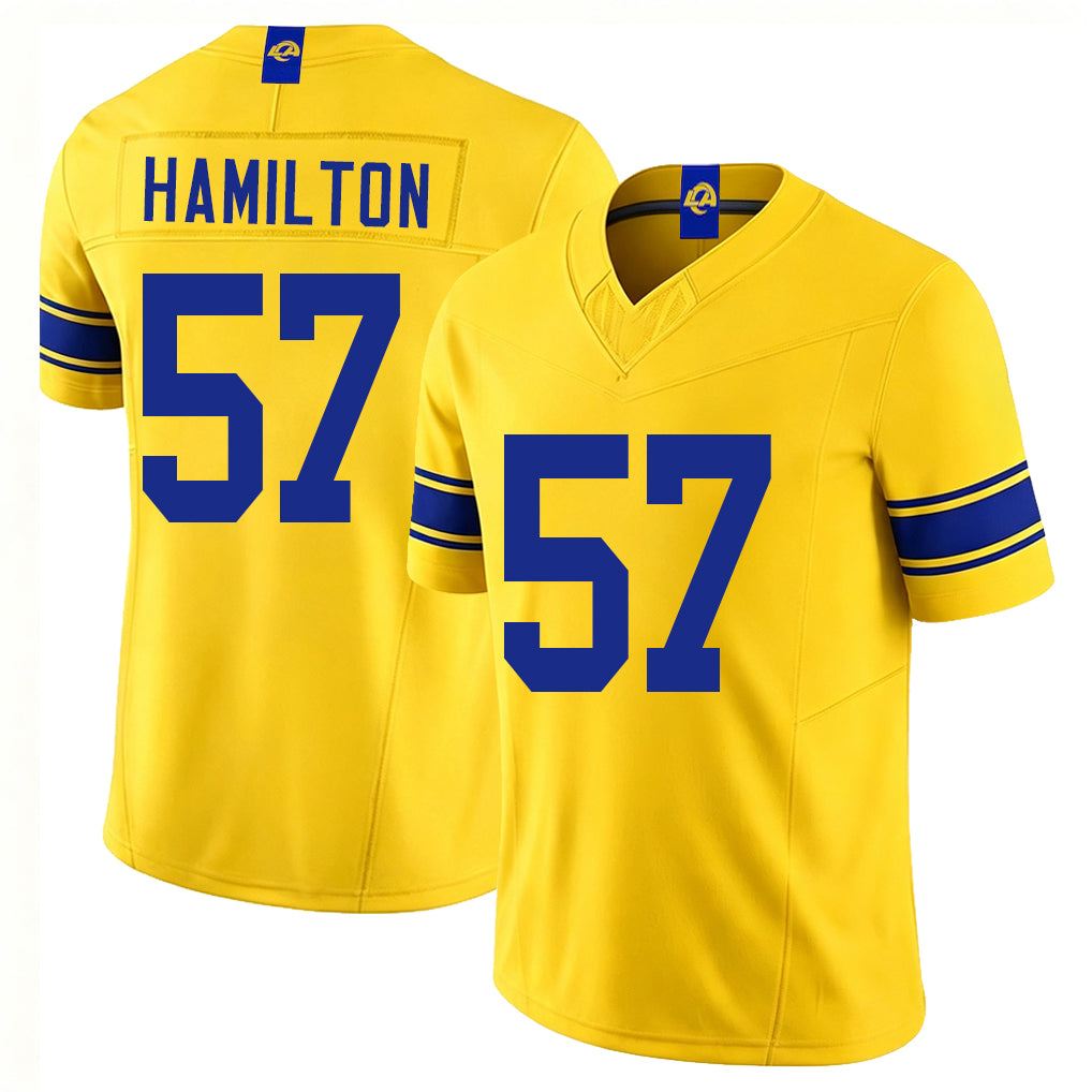 Los Angeles R #57 Hamilton Player Football V Neck Short Sleeve Gold Jersey Ty For Men Youth Women Gift