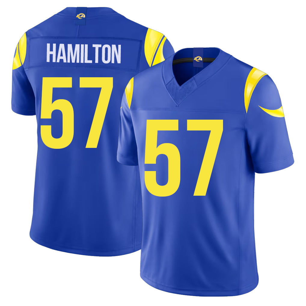 Los Angeles R #57 Hamilton Player Football V Neck Short Sleeve Royal Jersey Ty For Men Youth Women Gift