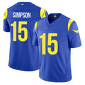 Los Angeles R #15 Simpson Player Football V Neck Short Sleeve Royal Jersey Ty For Men Youth Women Gift