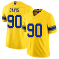 Los Angeles R #90 Davis Player Football V Neck Short Sleeve Gold Jersey Tyler For Men Youth Women Gift