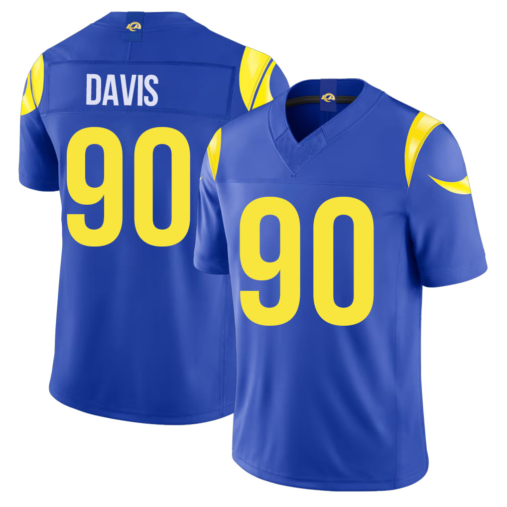 Los Angeles R #90 Davis Player Football V Neck Short Sleeve Royal Jersey Tyler For Men Youth Women Gift