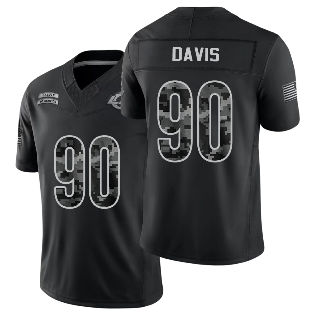 Los Angeles R #90 Davis Player Football V Neck Short Sleeve Black Jersey Tyler For Men Youth Women Gift