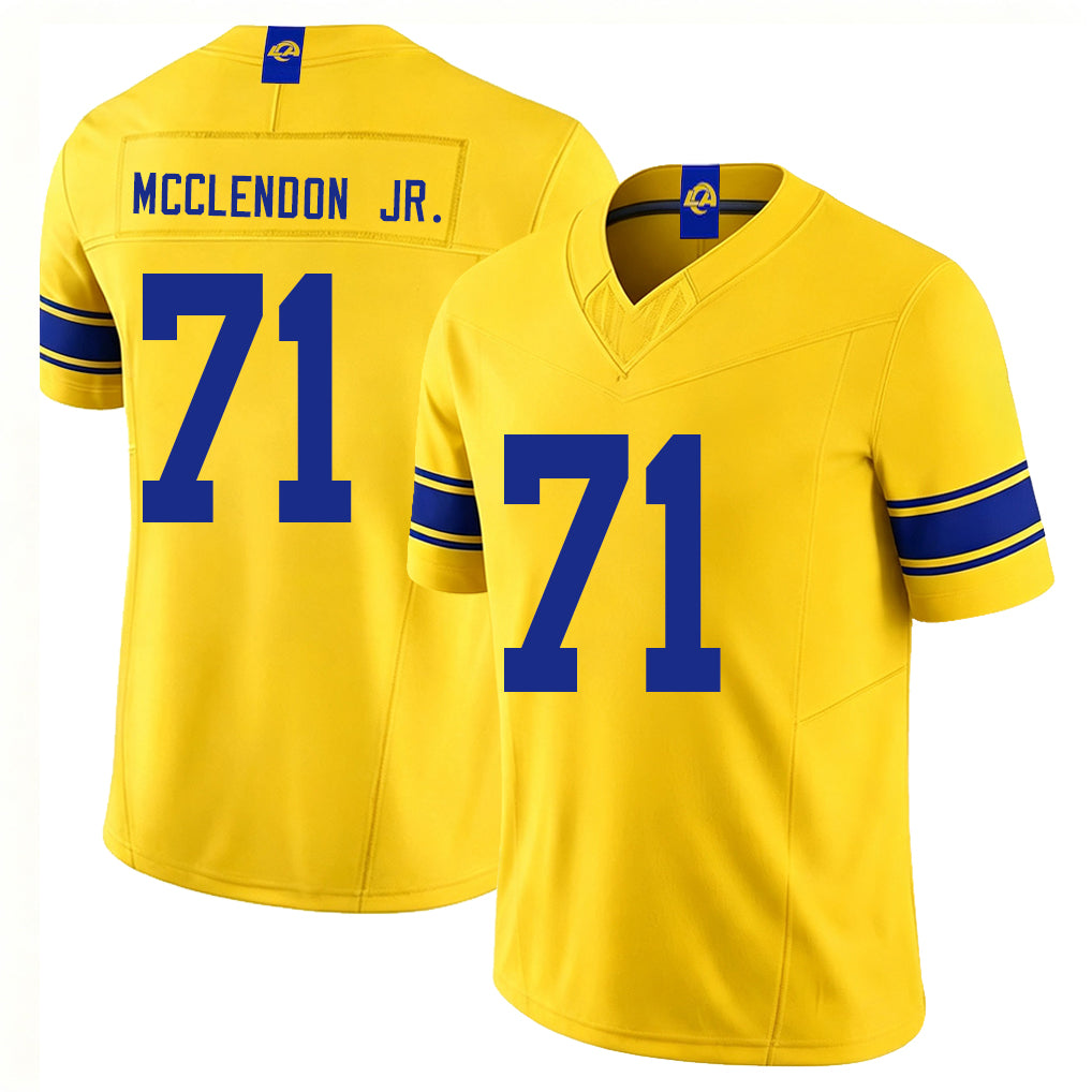 Los Angeles R #71 McClendon Jr. Player Football V Neck Short Sleeve Gold Jersey Warren For Men Youth Women Gift