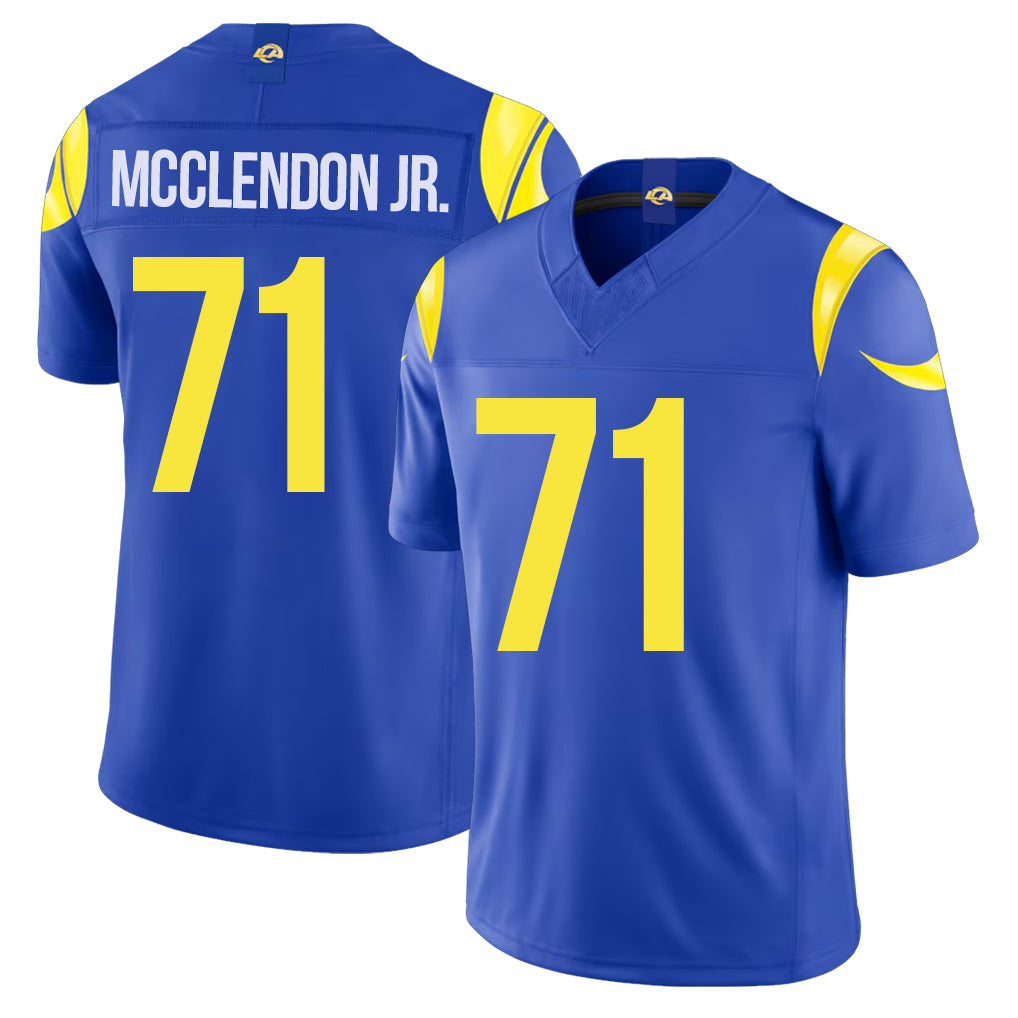 Los Angeles R #71 McClendon Jr. Player Football V Neck Short Sleeve Royal Jersey Warren For Men Youth Women Gift
