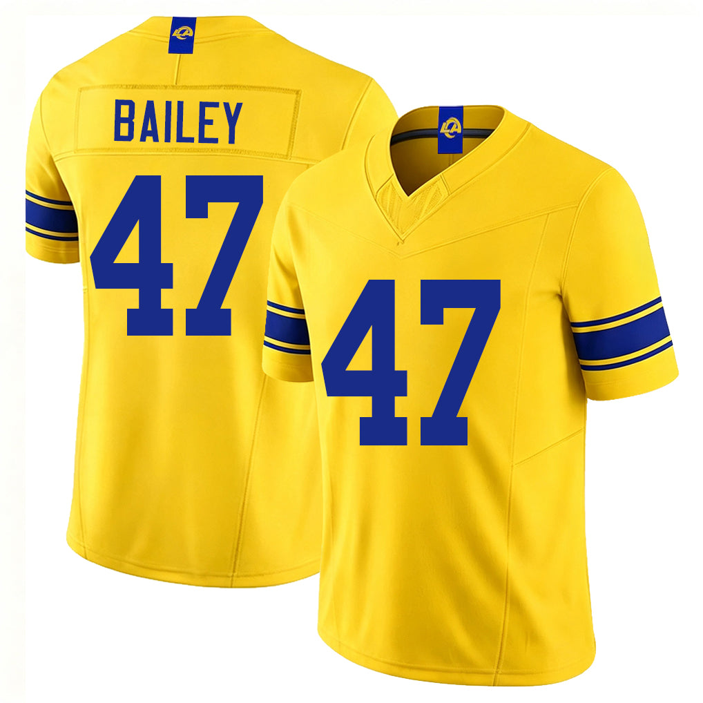 Los Angeles R #47 Bailey Player Football V Neck Short Sleeve Gold Jersey Wesley For Men Youth Women Gift