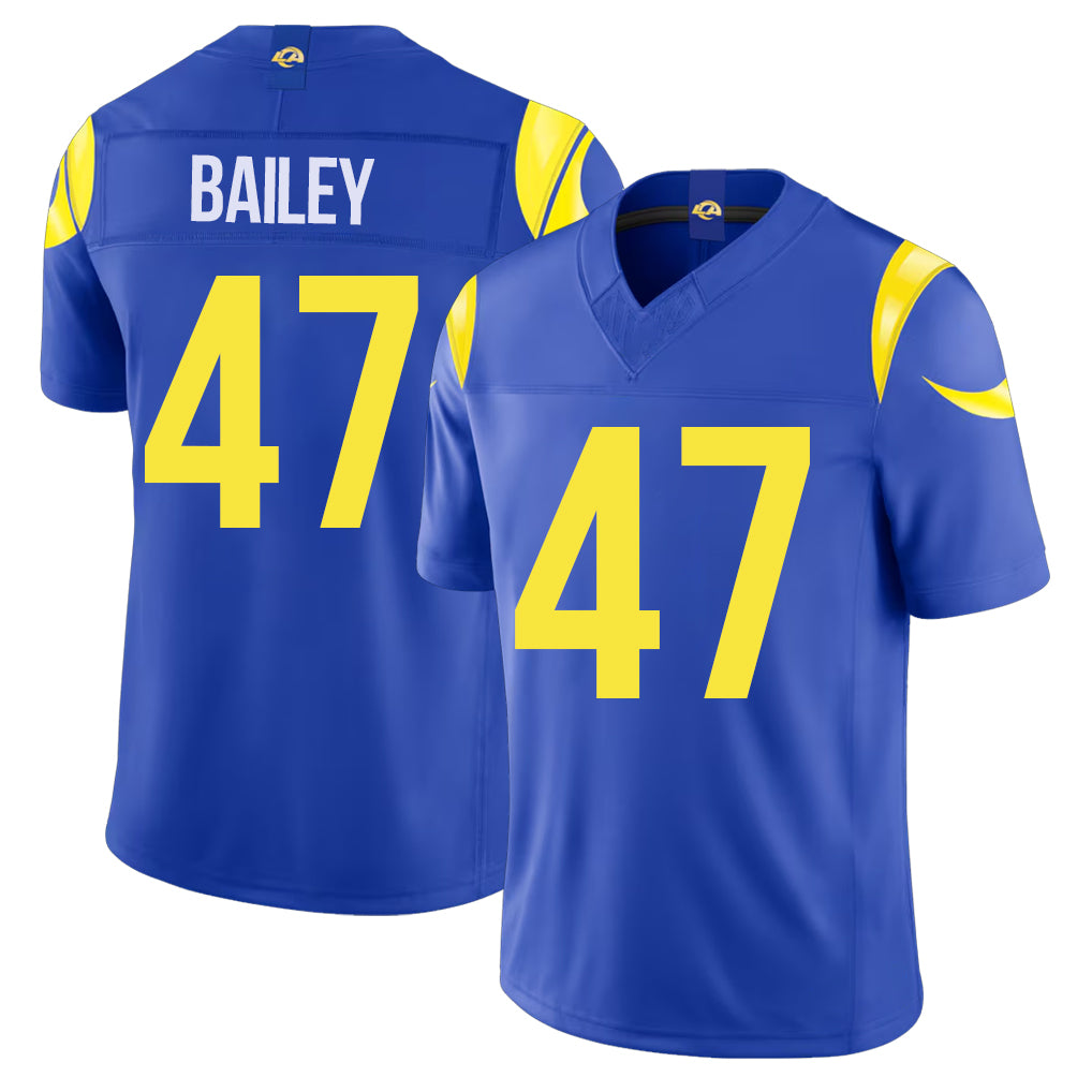 Los Angeles R #47 Bailey Player Football V Neck Short Sleeve Royal Jersey Wesley For Men Youth Women Gift