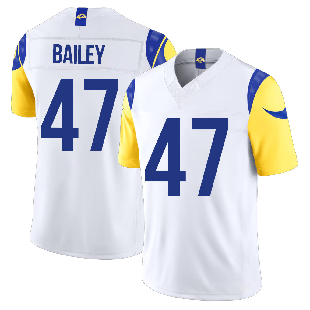 Los Angeles R #47 Bailey Player Football V Neck Short Sleeve White Jersey Wesley For Men Youth Women Gift