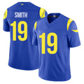 Los Angeles R #19 Smith Player Football V Neck Short Sleeve Royal Jersey Xavier For Men Youth Women Gift