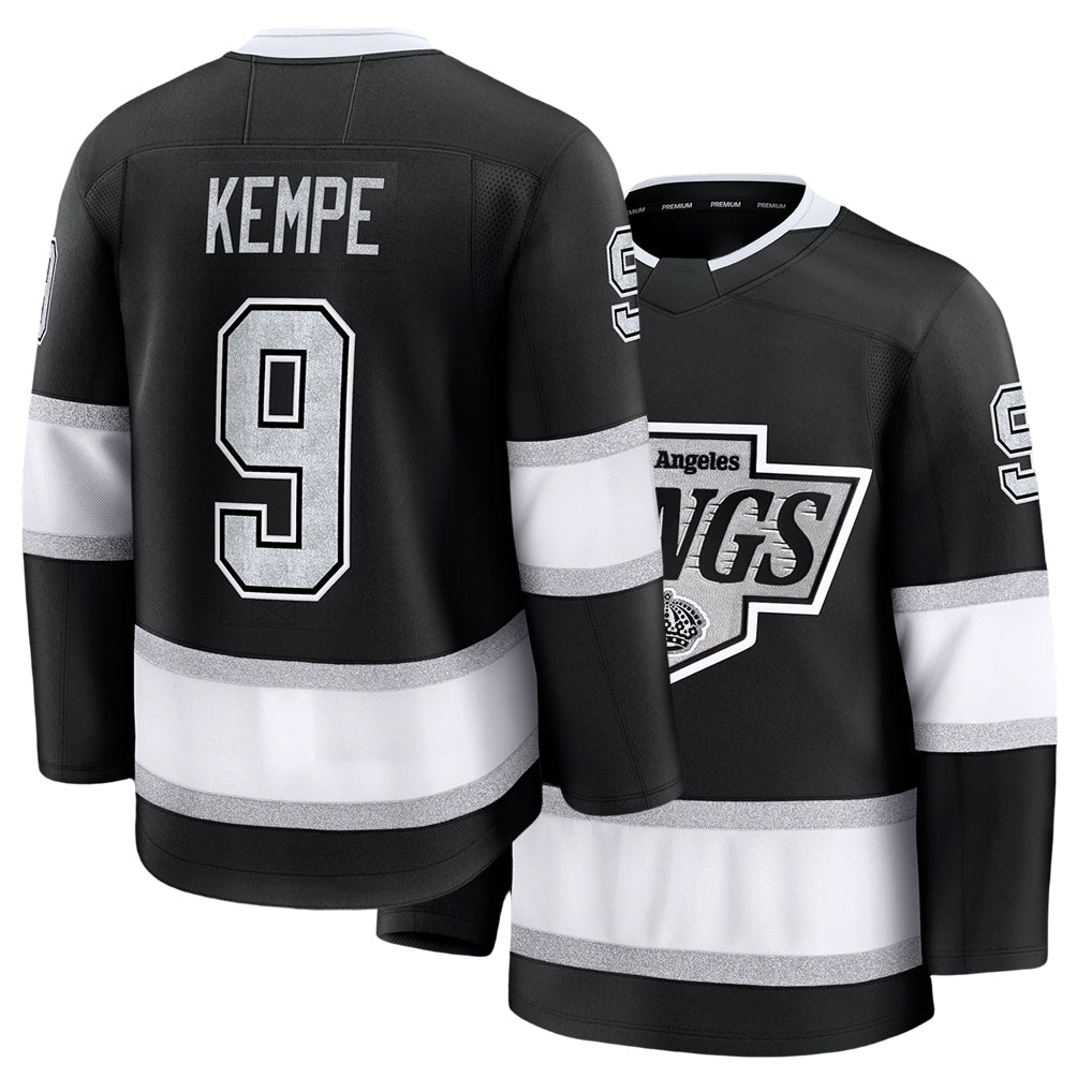Mens Los Angeles #9 Kempe Player Ice hockey Long Sleeve Black Adrian Jersey