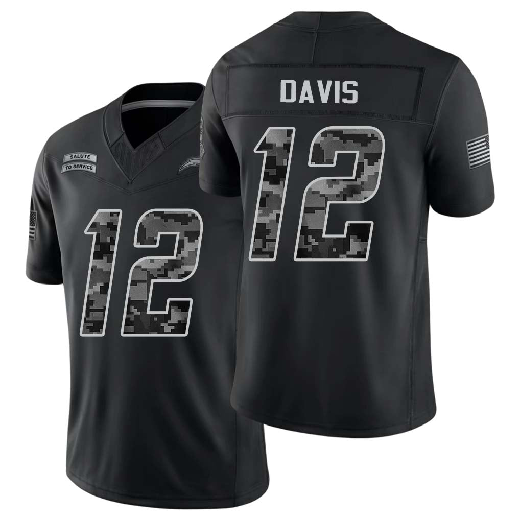 Los Angeles #12 Davis Player Football V Neck Short Sleeve black Jersey Derius For Men Youth Women Gift