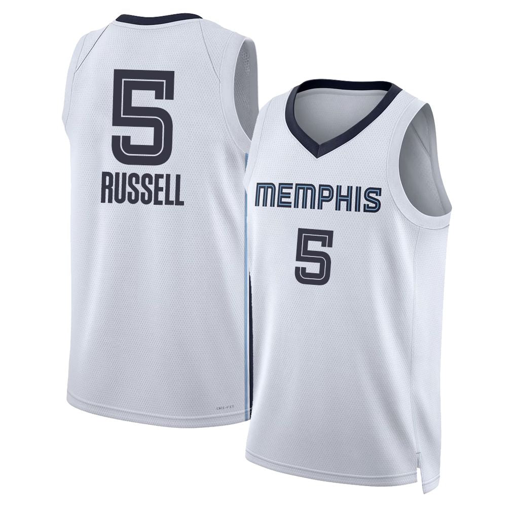 Memphis #5 Russell Player Basketball Sleeveless White Jersey D'Angelo For Adult Youth