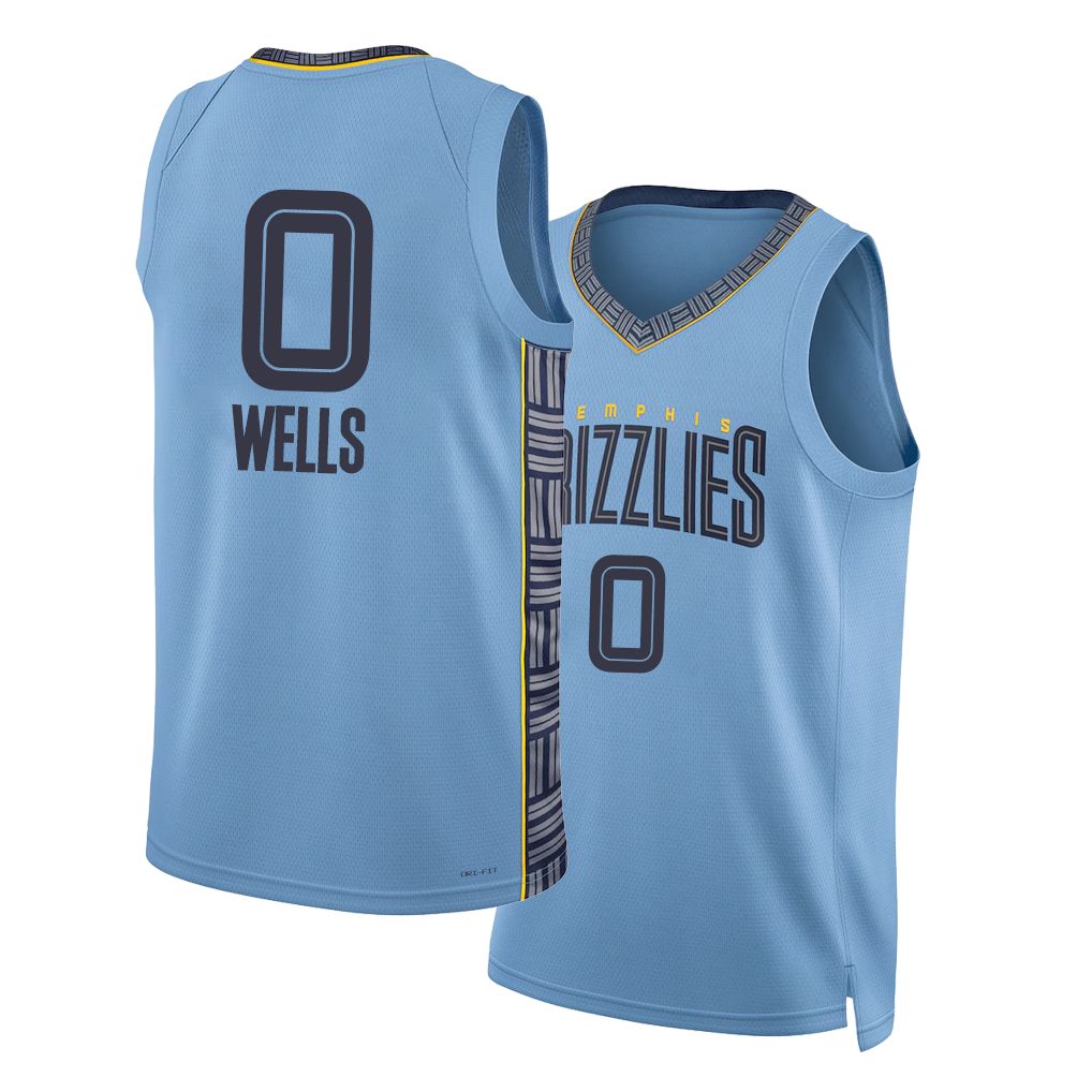 Memphis #0 Wells Player Basketball Sleeveless Blue Jersey Jaylen For Adult Youth