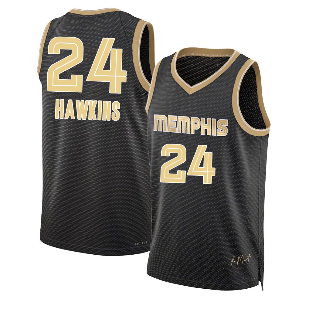 Memphis #24 Hawkins Player Basketball Sleeveless Black Jersey Jordan For Adult Youth