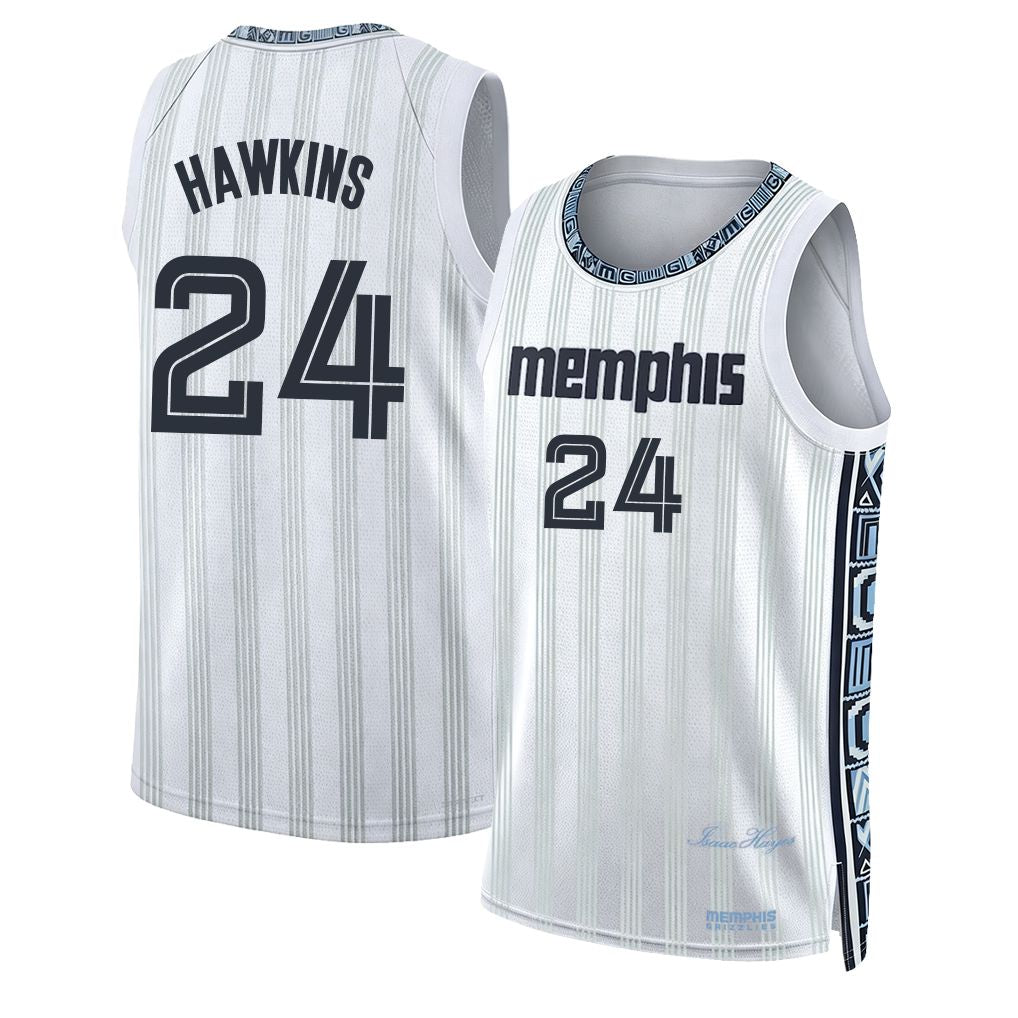 Memphis #24 Hawkins Player Basketball Sleeveless White Jersey Jordan For Adult Youth
