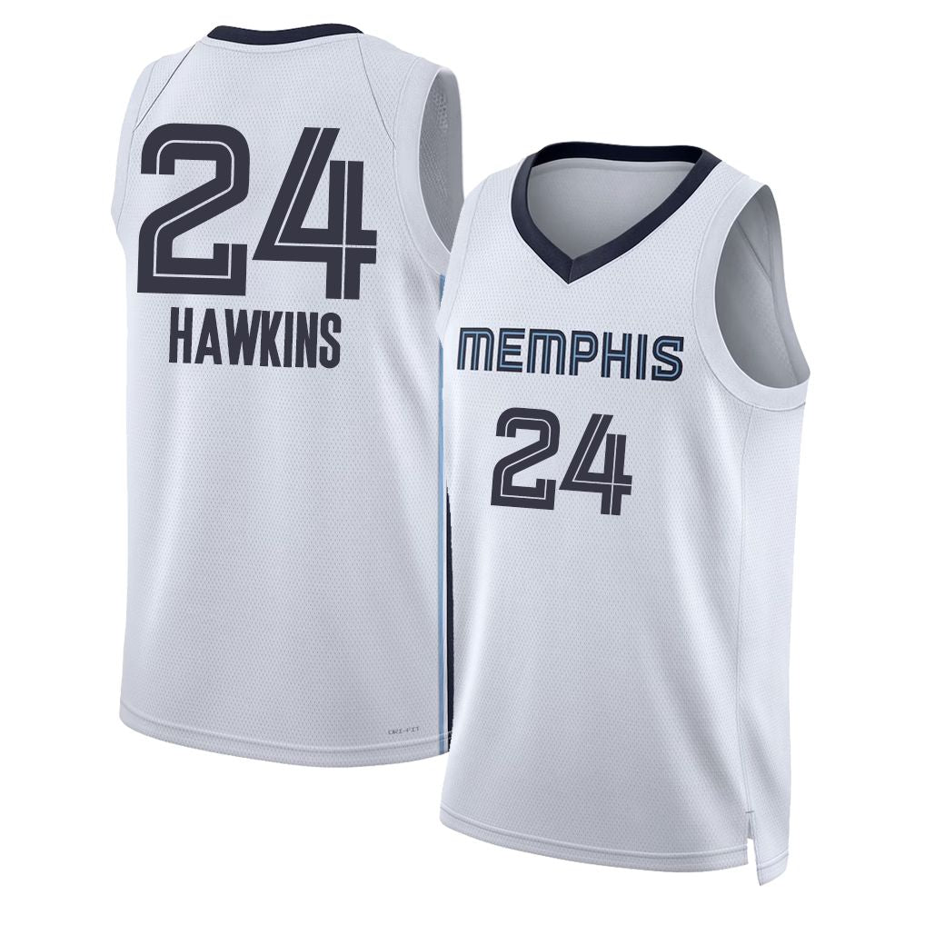 Memphis #24 Hawkins Player Basketball Sleeveless White Jersey Jordan For Adult Youth