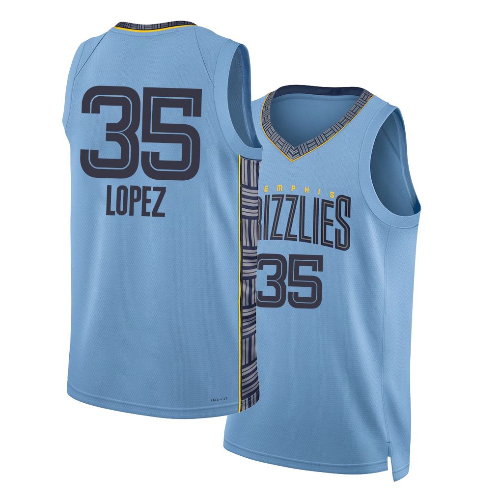 Memphis #35 Lopez Player Basketball Sleeveless Blue Jersey Karim For Adult Youth