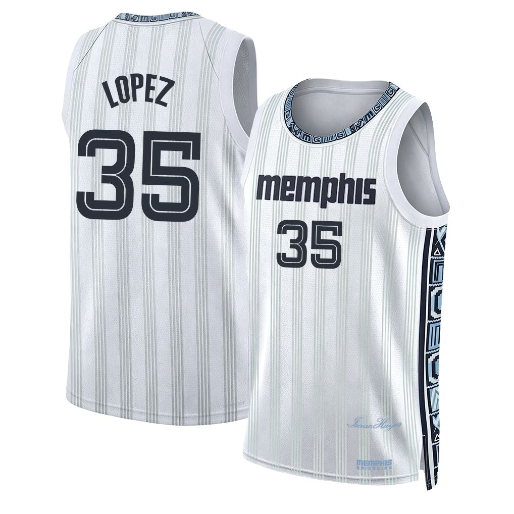 Memphis #35 Lopez Player Basketball Sleeveless White Jersey Karim For Adult Youth