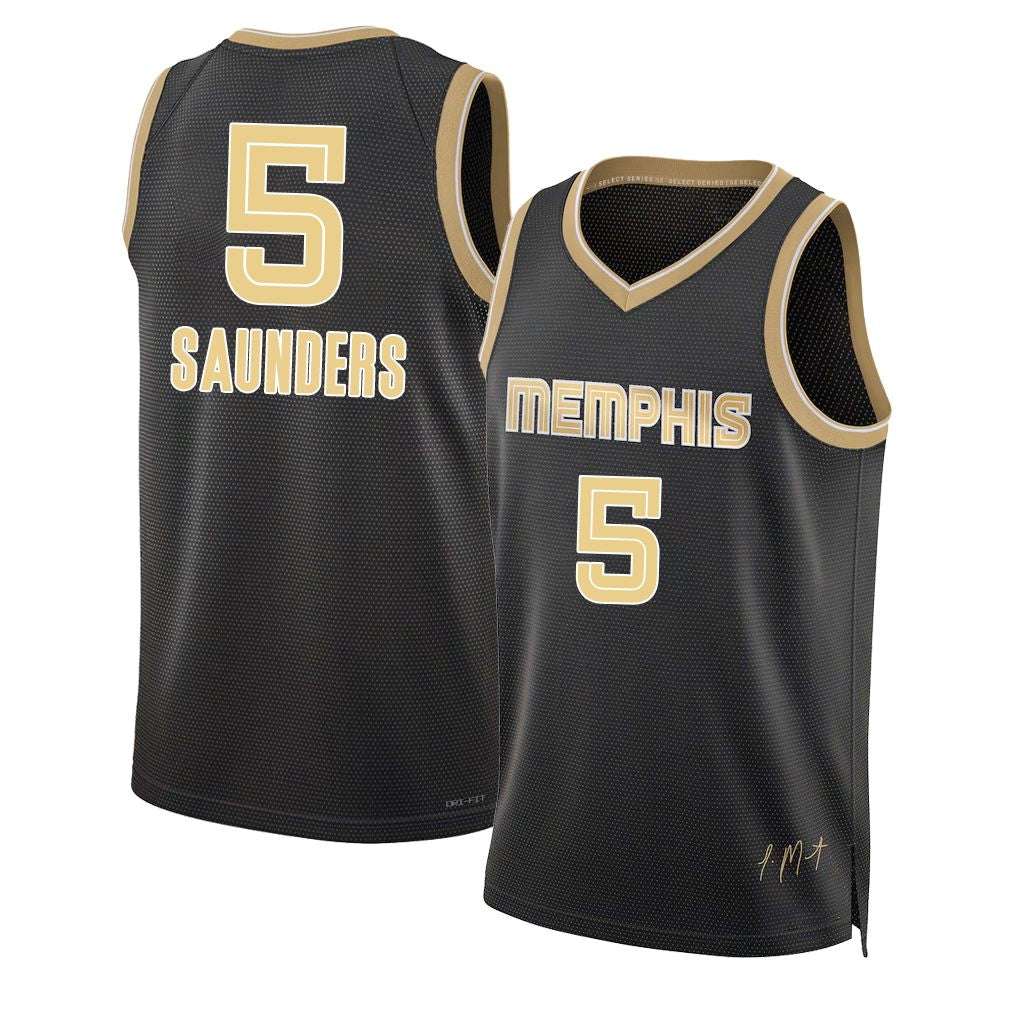 Memphis #5 Saunders Player Basketball Sleeveless Black Jersey Richie For Adult Youth