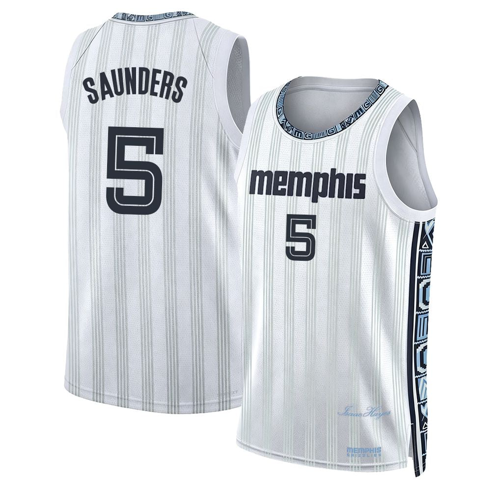 Memphis #5 Saunders Player Basketball Sleeveless White Jersey Richie For Adult Youth