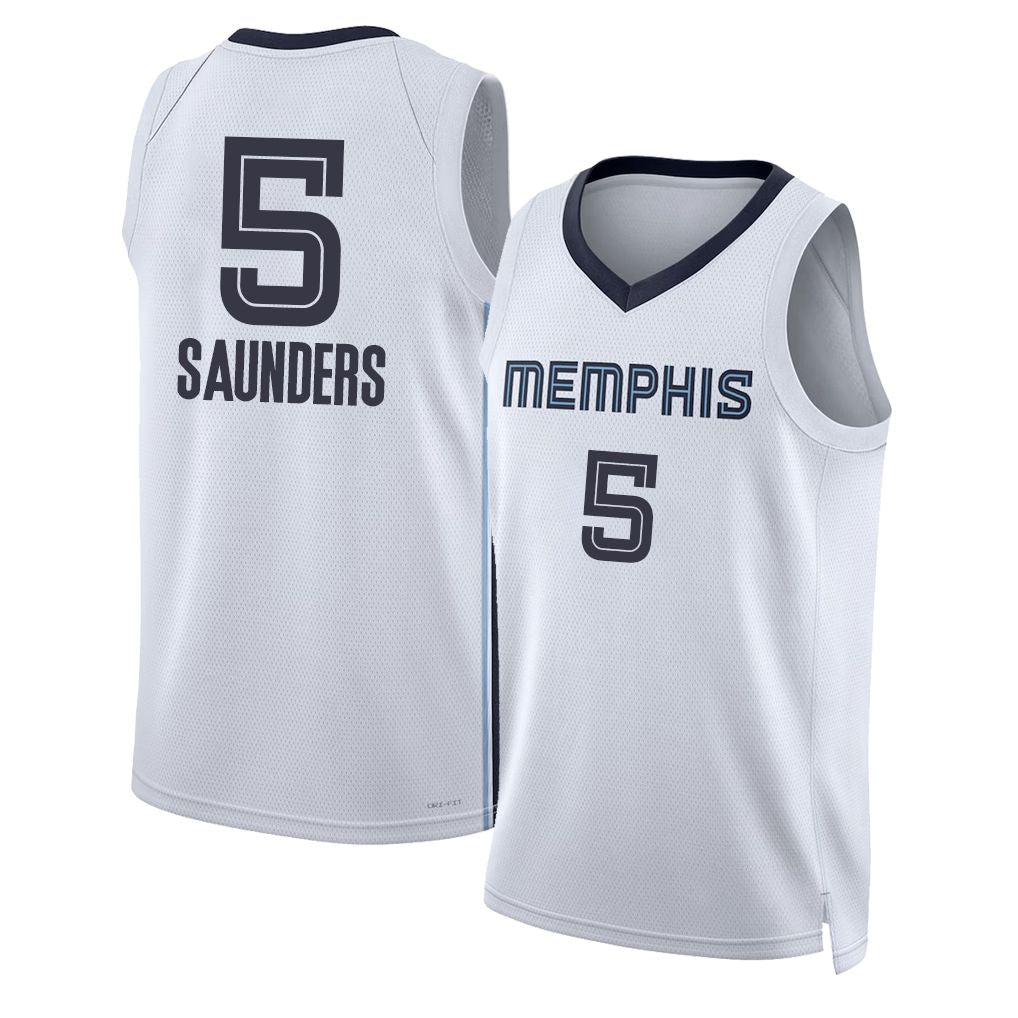 Memphis #5 Saunders Player Basketball Sleeveless White Jersey Richie For Adult Youth
