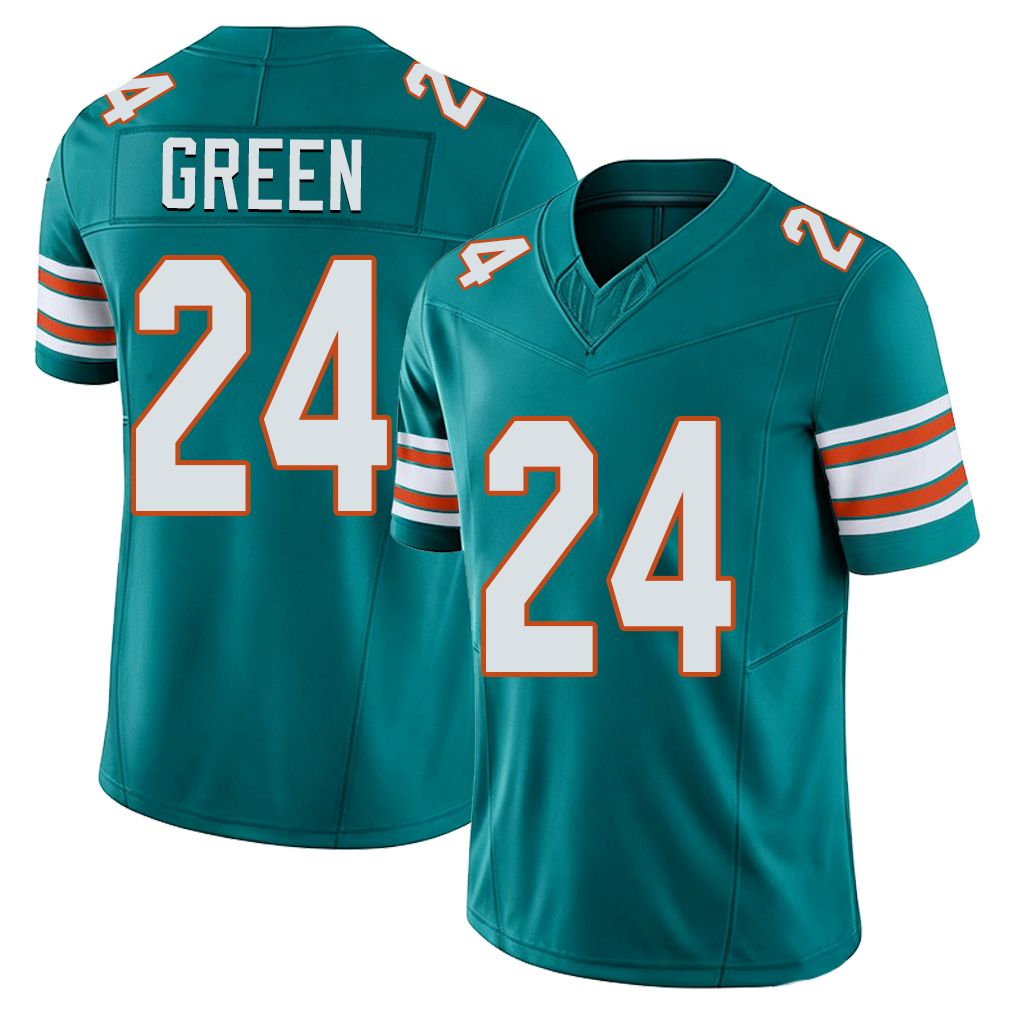 Miami #24 Green Player Football V Neck Short Sleeve Aqua Jersey A.J. For Men Youth Women Gift