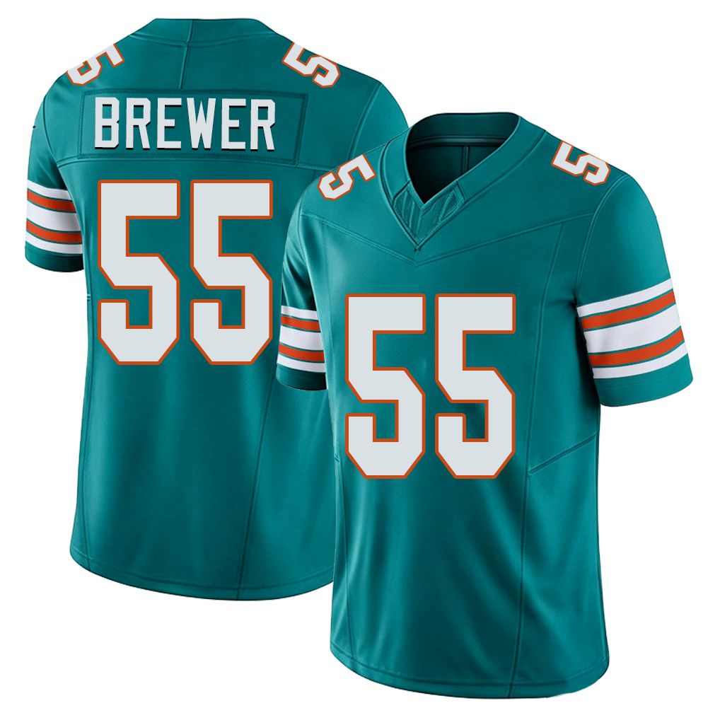 Miami #55 Brewer Player Football V Neck Short Sleeve Aqua Jersey Aaron For Men Youth Women Gift