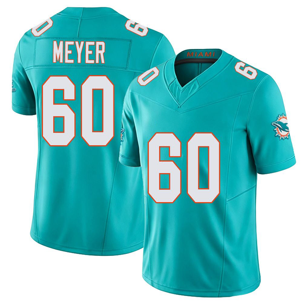 Miami #60 Meyer Player Football V Neck Short Sleeve Jersey Aqua Andrew For Men Youth Women Gift