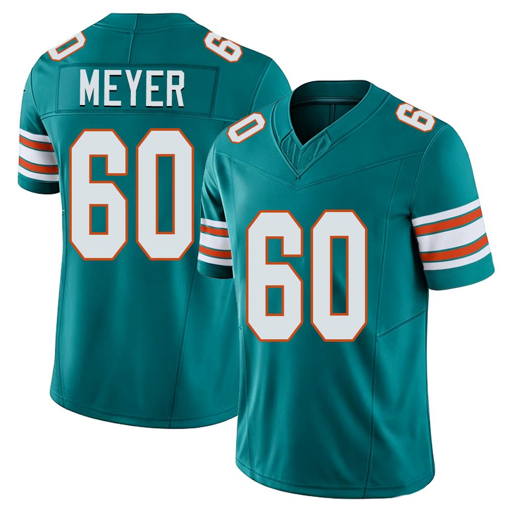 Miami #60 Meyer Player Football V Neck Short Sleeve Aqua Jersey Andrew For Men Youth Women Gift