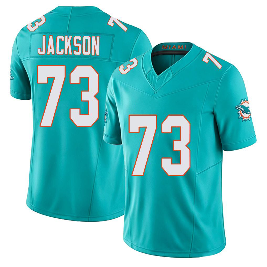 Miami #73 Jackson Player Football V Neck Short Sleeve Jersey Aqua Austin For Men Youth Women Gift