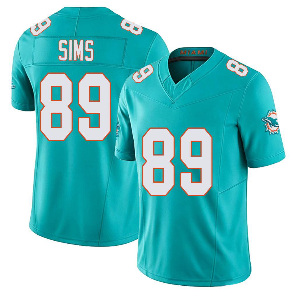 Miami #89 Sims Player Football V Neck Short Sleeve Jersey Aqua Ben For Men Youth Women Gift