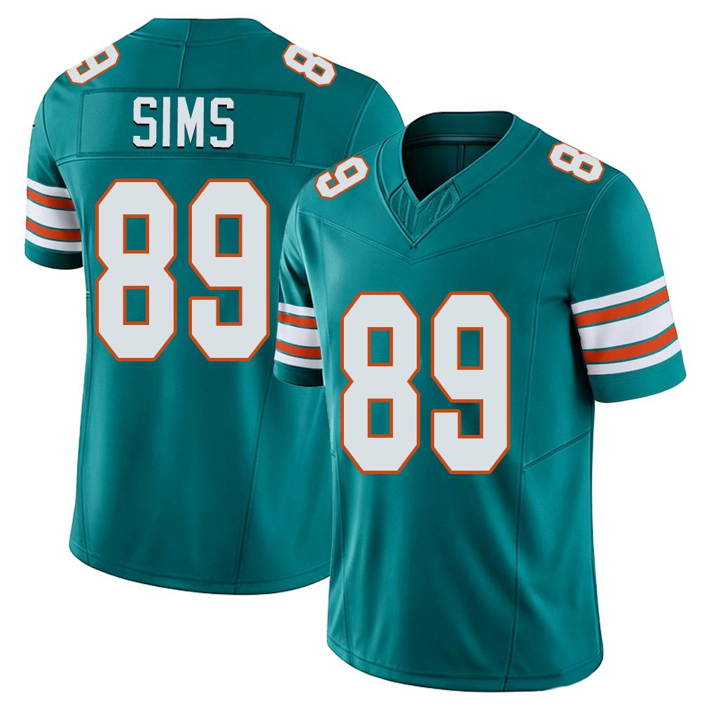 Miami #89 Sims Player Football V Neck Short Sleeve Aqua Jersey Ben For Men Youth Women Gift
